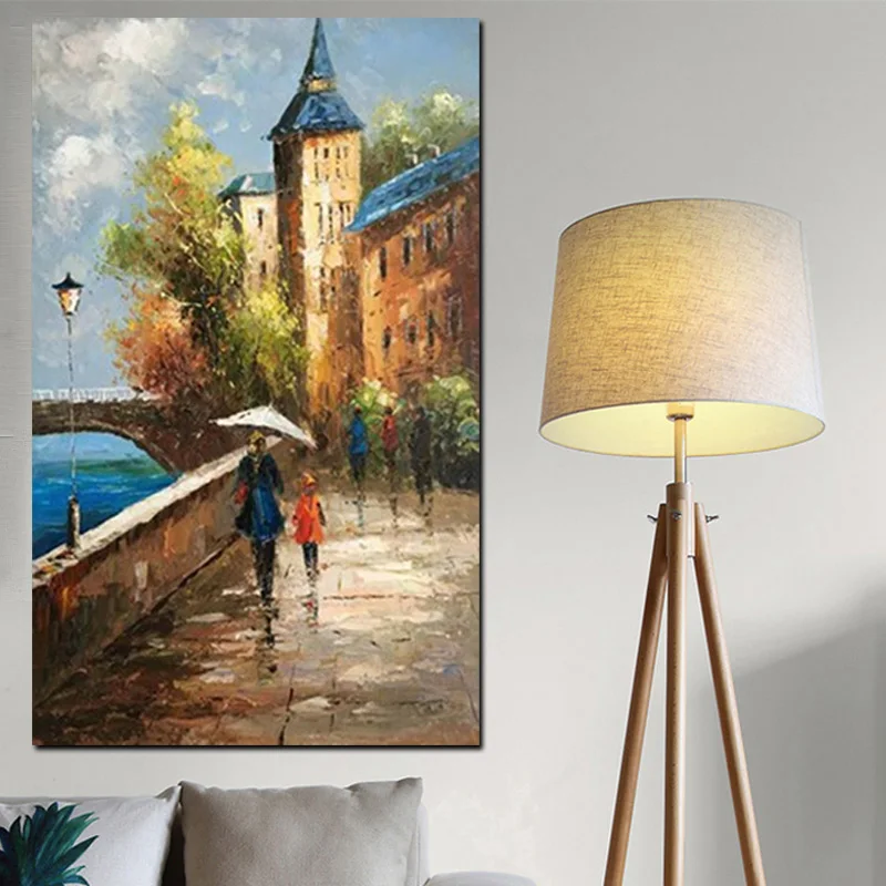 

Wholesale Unframed Handpainted Landscape with people Palette Knife Oil Painting For Living Room Modern Wall Art Unique Gift Art