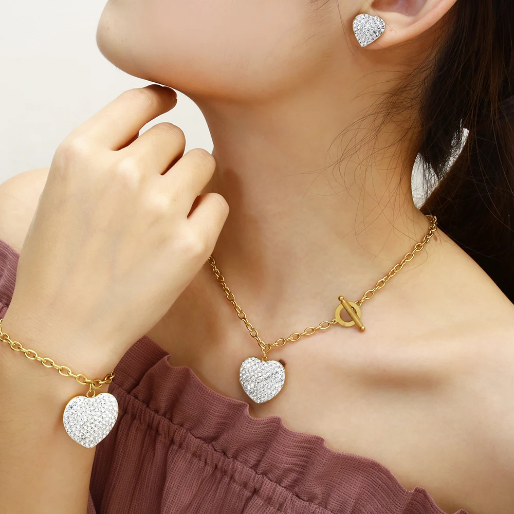 OUFEI Stainless steel Jewelry Woman Set Heart Necklace Earrings Jewelry Set Bohemian Fashion Jewelry Accessories Gifts For Women