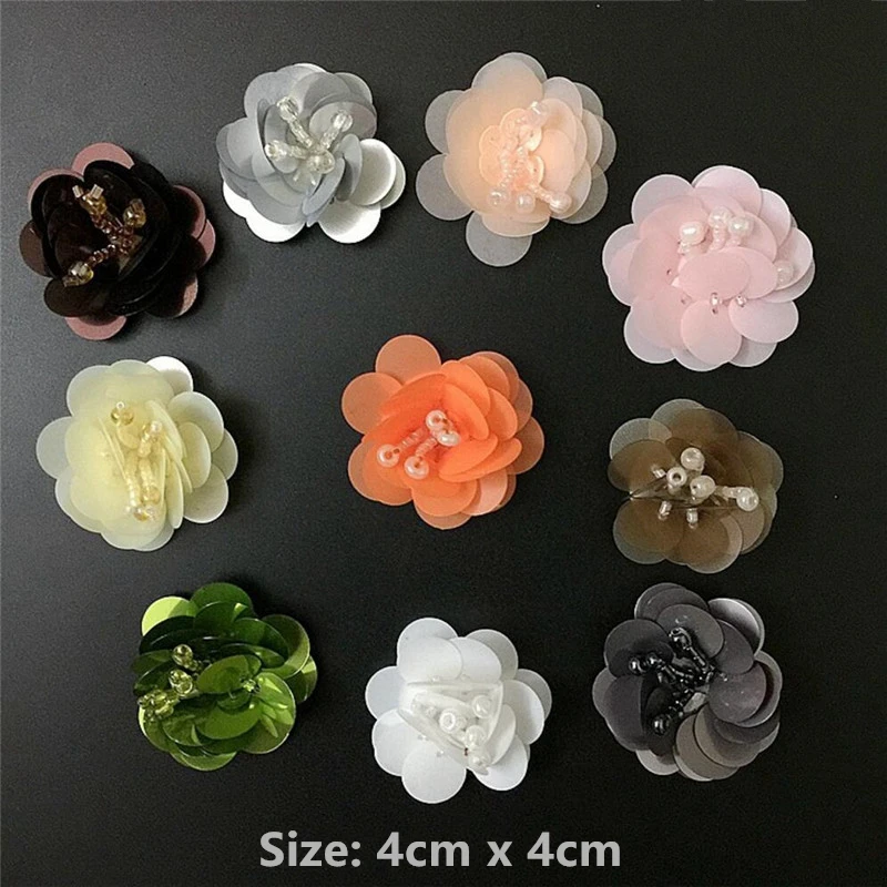 

10PCS Maxsin Fun 4CM Sequins Flowers Patches Rhinestone Beaded Banners For Clothing Sew On Applique DIY