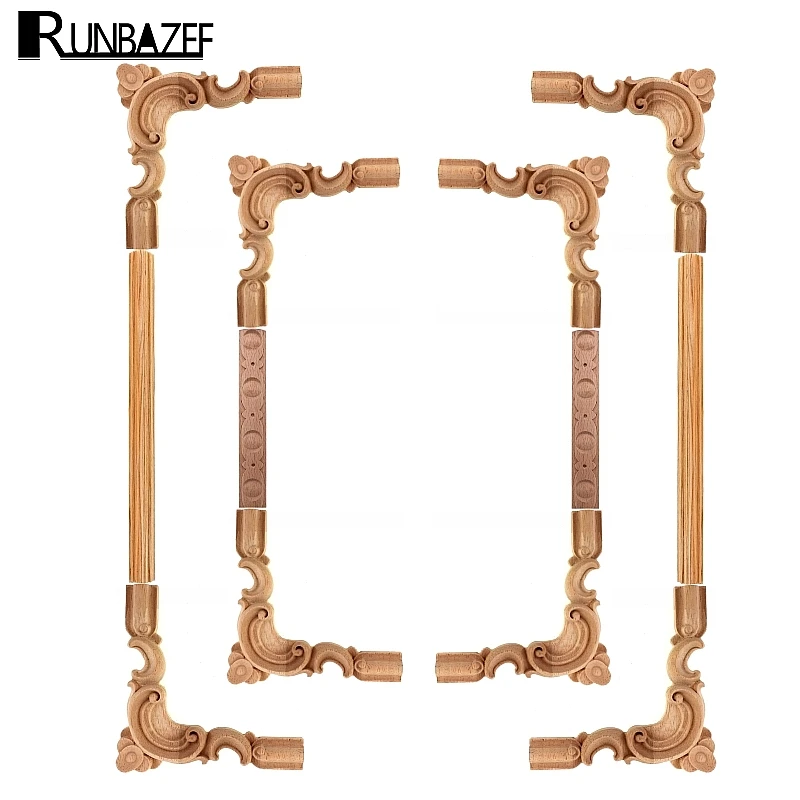 RUNBAZEF Vintage Unpainted Wood Carved Corner Onlay Applique Frame Background Home Furniture Wall Cabinet Door Decor Crafts
