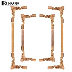RUNBAZEF Vintage Unpainted Wood Carved Corner Onlay Applique Frame Background Home Furniture Wall Cabinet Door Decor Crafts