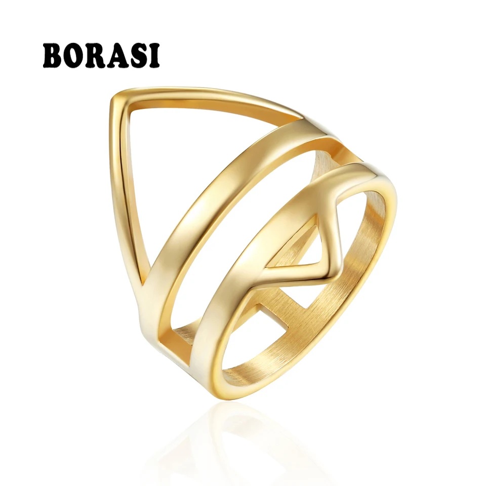 BORASI New Arrivals Crown Geometric Triangle Rings For Women Girls Gift Stainless Steel Ring Wedding Brand Fashion Jewelry Rings