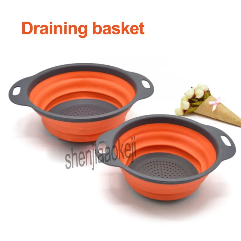 استنزاف سلة طوي سيليكون مصفاة الفاكهة الخضار سلة غسيل مصفاة مصفاة لطي تجفيف مع مقبض 1 قطعة