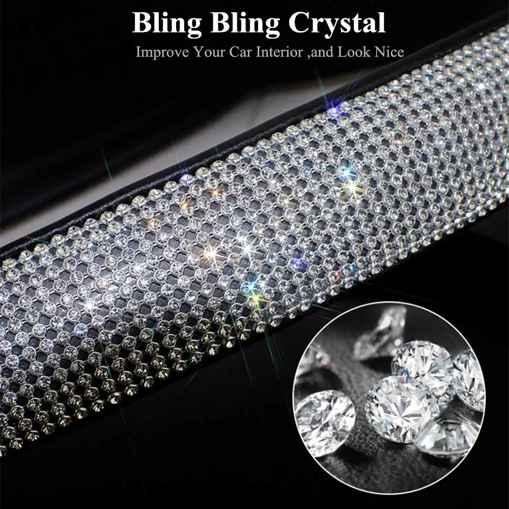 Bling Bling Rhinestones Crystal Car Steering Wheel Cover  PU Leather Steering-wheel covers Auto Accessories Case Car Styling