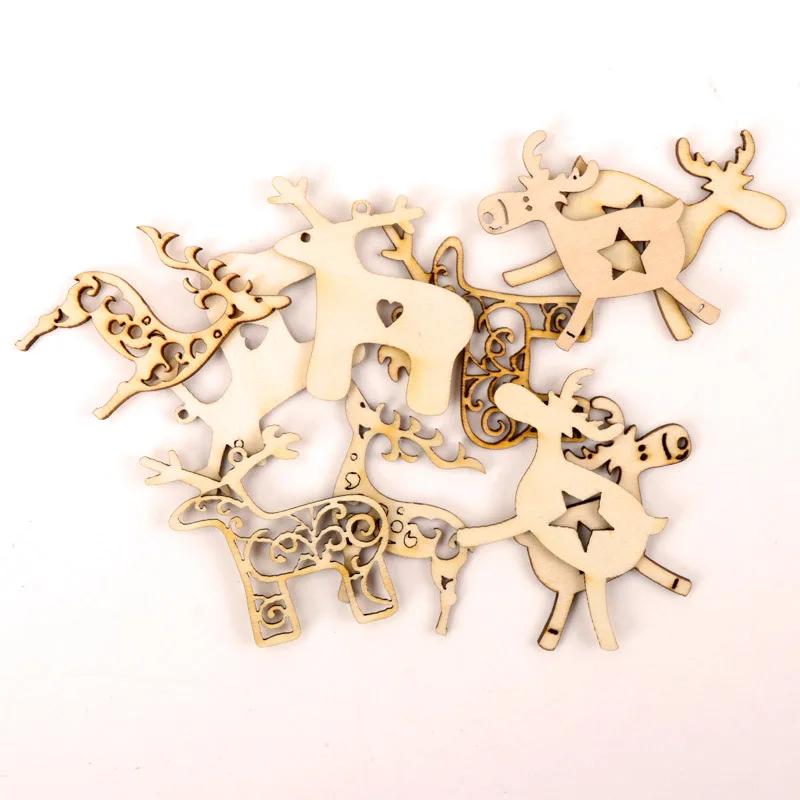 Christmas Deer Pattern Wooden Scrapbooking Collection Craft Handmade DIY Accessory Home Decoration 45-55mm 10pcs MZ214