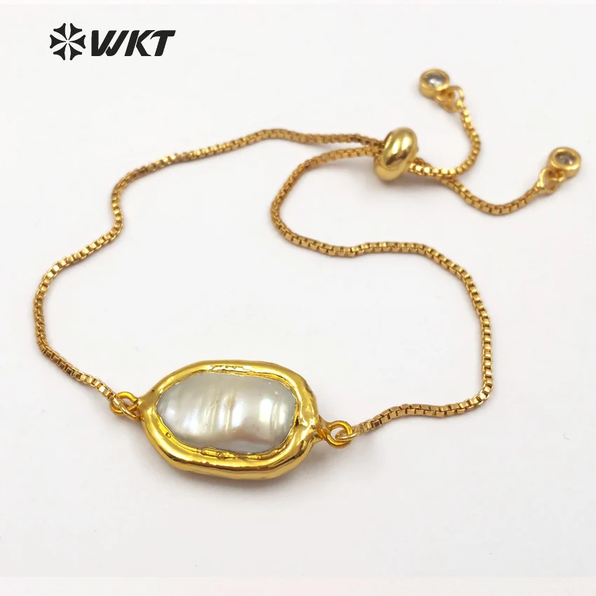 

WT-B413 New Arrival Gold Dipped Perfectly Round Shape Natural Freshwater Pearl Bracelet Women Dainty Bracelet Can Adjustable