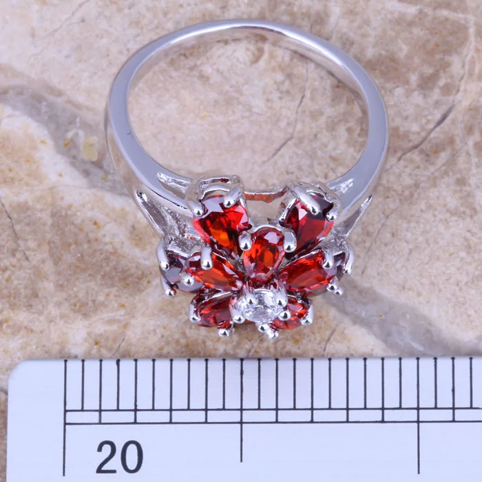 Gorgeous Red Garnet Silver Plated  Women\'s Jewelry Ring Size 5.5 / 6 / 7 / 8 / 9 R0774