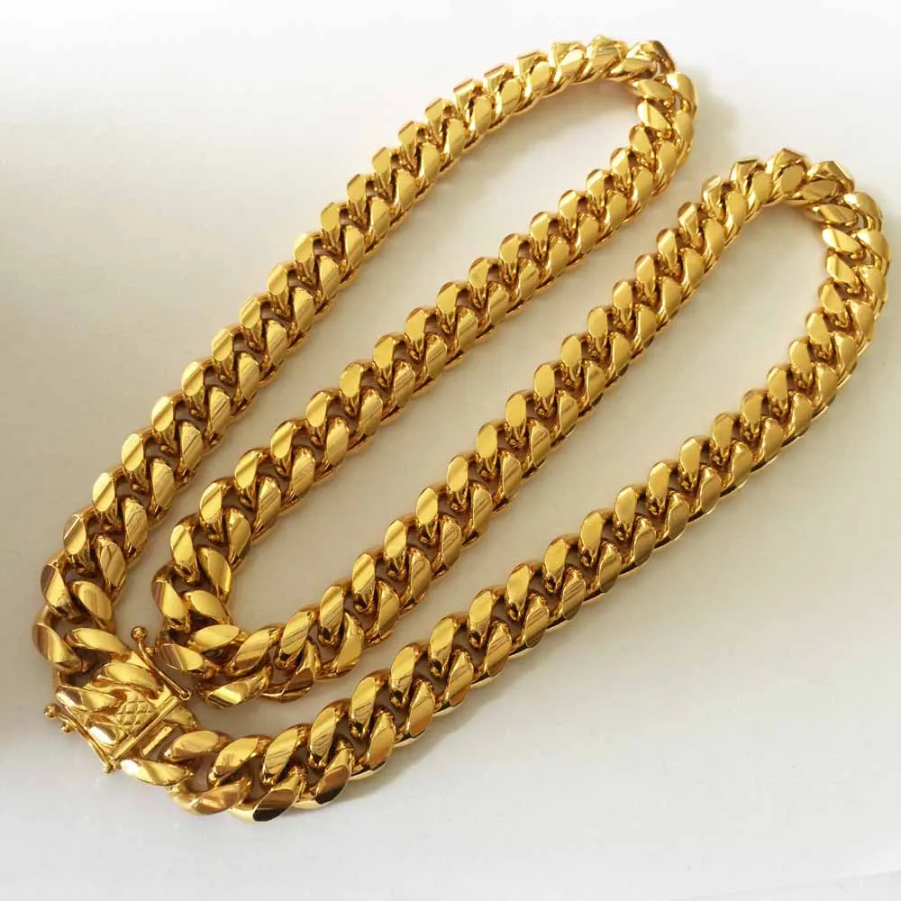 News Arrival 8/10/12/14mm Stainless Steel Miami Curb Cuban Link Chain Necklaces Casting Dragon Lock Clasp Men Hip Hop  Jewelry