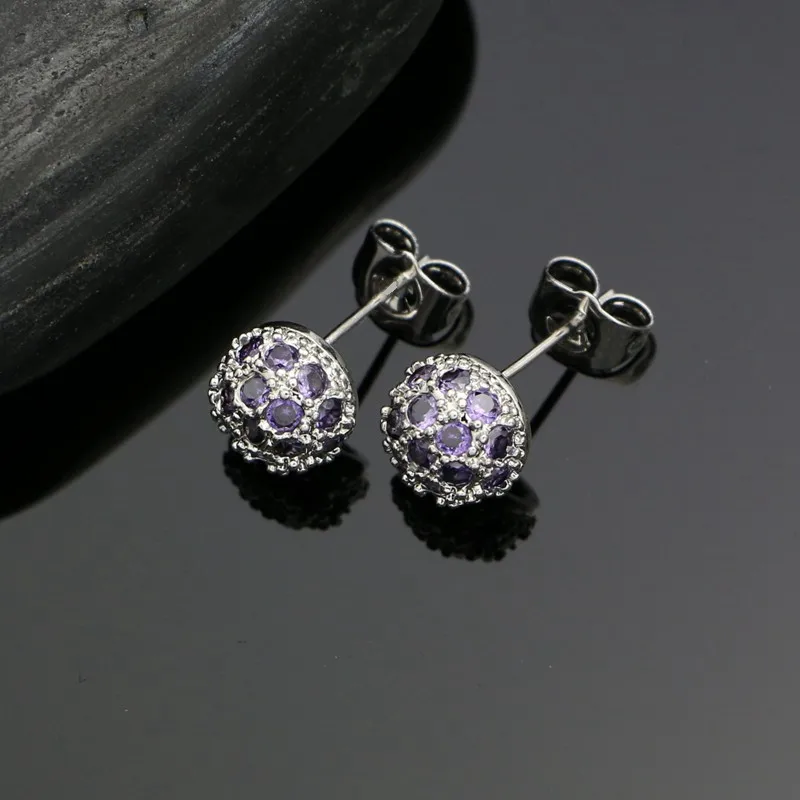 925 Silver Jewelry Sets For Women Football Shape Purple Cubic Zirconia Stud Earrings Pendant Ring Bracelet Necklace Silver Sets
