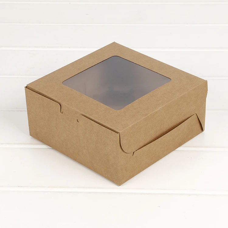 50pcs cupcake box with window Gift Packaging For Wedding Home Party 4 Cup Cake Holders White Brown kraft paper gif box packing