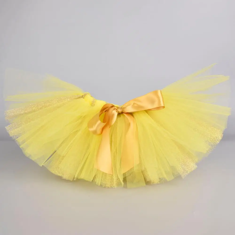 Sunshine Yellow Girls Tutu Skirt Baby First Birthday Party Costume Infant Gold Glitter Tulle Tutus Cake Smash Newborn-5T 6T