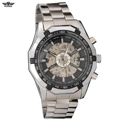 2023 Winner brand Luxury Sport men's Automatic Skeleton Mechanical Military fashion casual Watch Men Silver full Steel Band