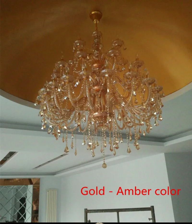 Huge High ceiling Chandelier crystal pendant hanging lighting for Church villa Hotel E14 Led Lamparas Cognac crystal Lamp Lustre