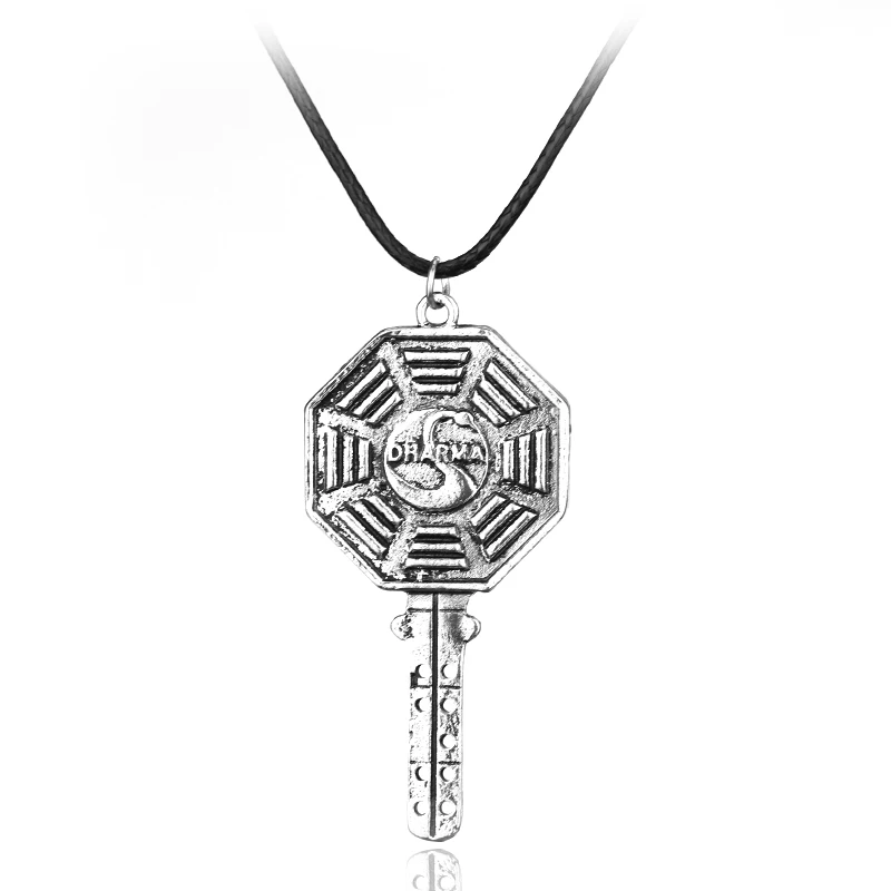 dongsheng Octagon Key Pendant Necklace Lost The Dharma Station Swan Charm Rope Chain Necklace For Men Women Gifts