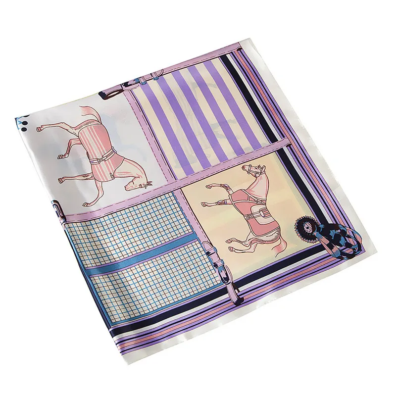 New Design Plaid Carriage Silk Scarf For Ladies Striped Hijab Shawl Brand Scarf Foulard Square Head Scarves Wraps For Women