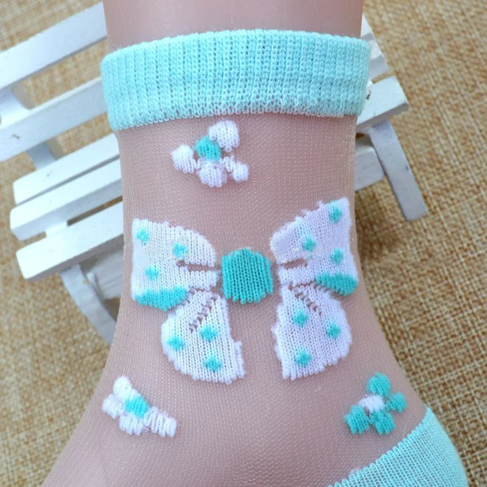 4 Pairs Girls Socks 2024 New Summer Glass Silk Butterfly Strawberry Flower Lace Children Socks 0-11 Year Kids Socks For Girls