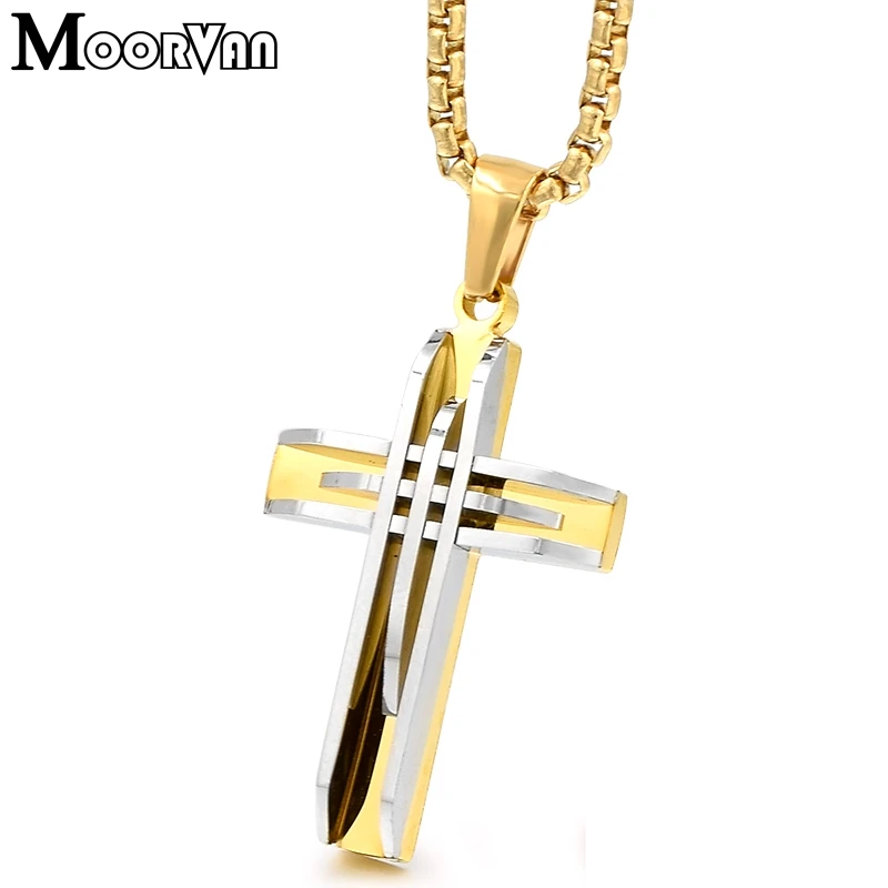 Moorvan unique geometry cross pendant+necklace women rock trendy stainless steel bump punk crucifix girl jewelry VP285