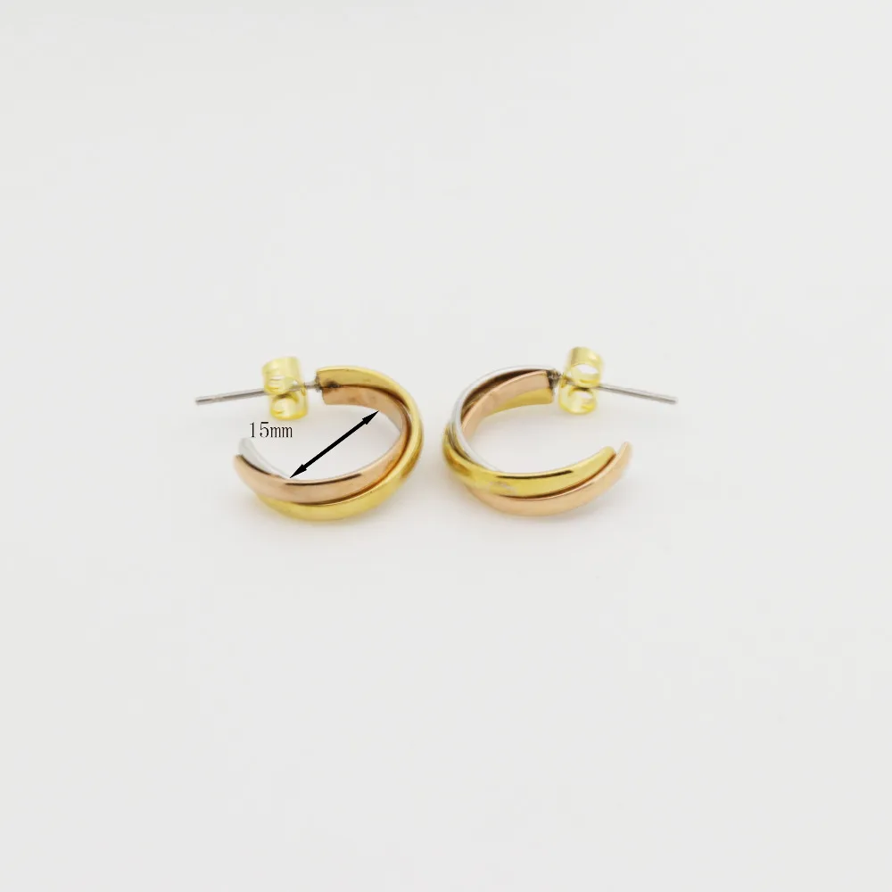 Top Quality Classical 3 Rounds  Rose Yellow White Gold Gold Colour Stud Earrings Fashion Jewelry Lover Earrings Wholesale