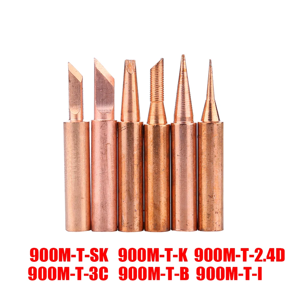 6pcs/lot 900M-T Copper Soldering Iron Tips Lead Free Solder Welding Sting For 936/937/938/969/8586/852D Soldering Station