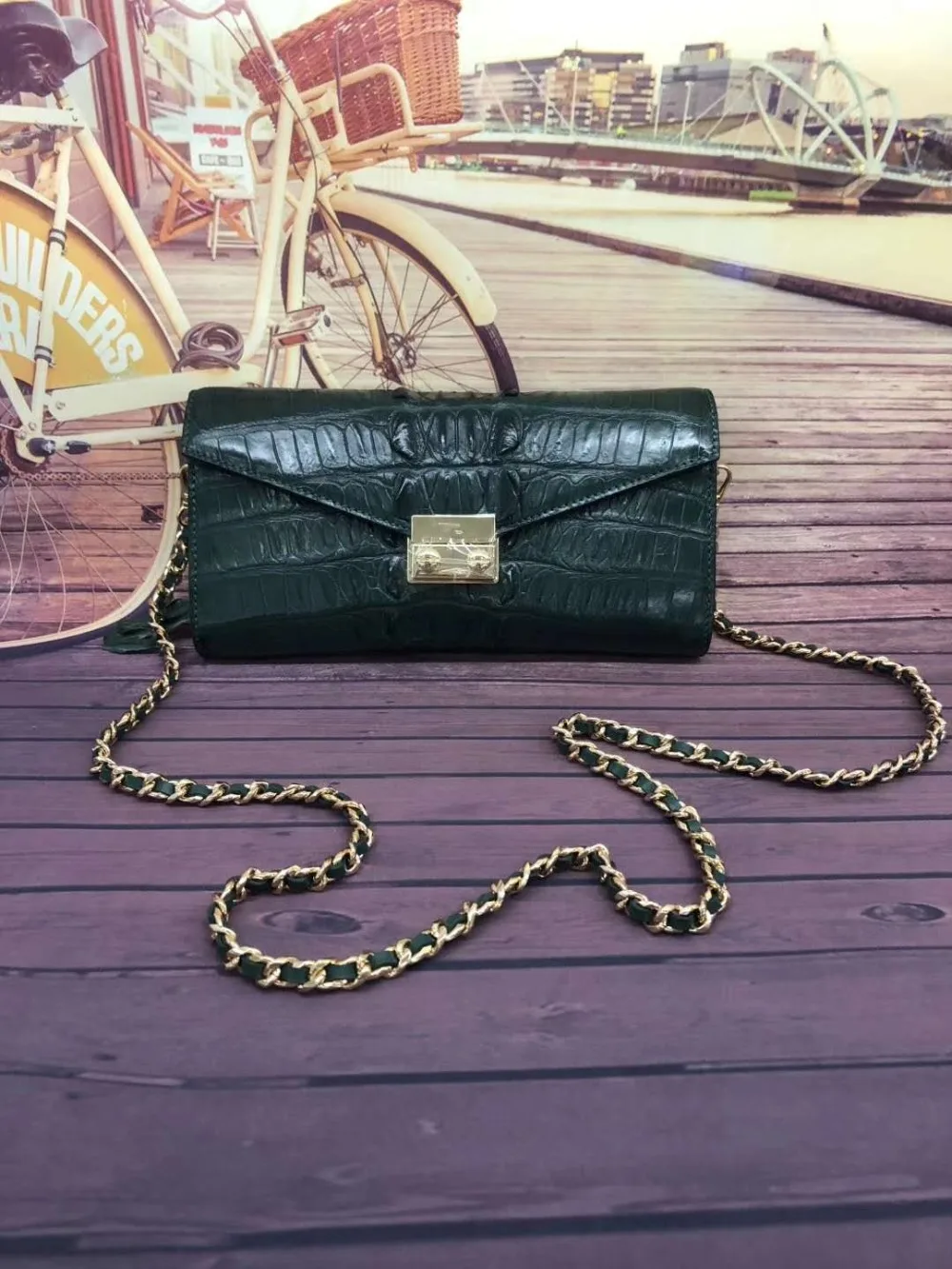 Small size women cross body shoulder bag made from Genuine crocodile skin in color of red purple green and black free shipping