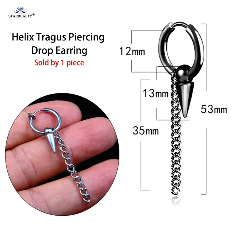 Starbeauty-Piercing Helix Tragus en Acier, Bijoux, Cône Noir, Pompon, réinitialisation d'Oreille, Faux Boucles d'Oreilles, Nouveauté, 1 Pièce