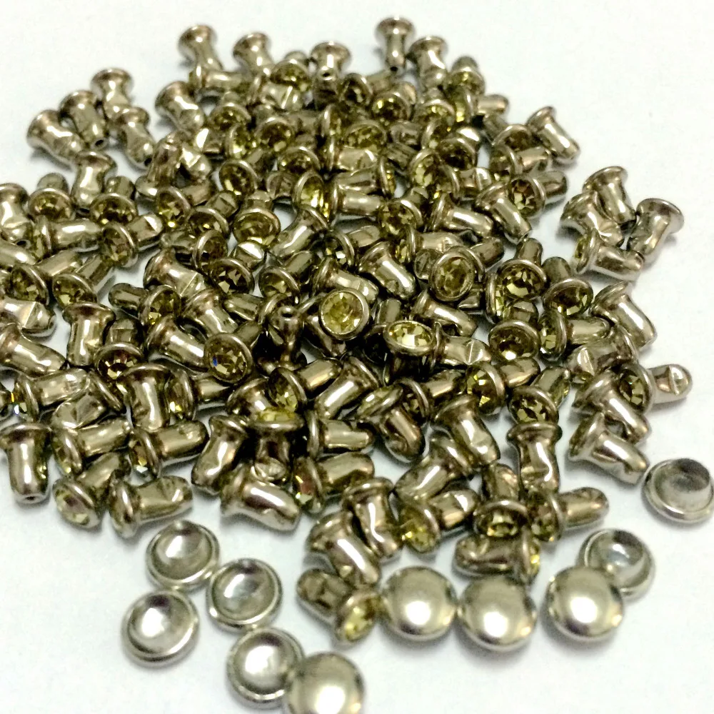 New Coming DIY100PCS 4mm CZ+++Hardware Light Yellow Crystal Rivets Leather Craft Punk Studs Fit DIY Hand Making Shipping Free