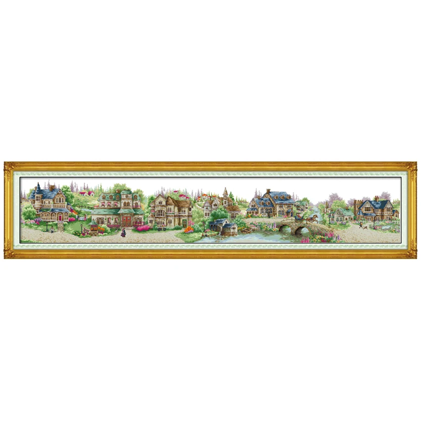 European Town Scenery Counted Cross Stitch Handmade 11CT 14CT 16CT Stamped DMC Cross Stitch Kit Embroidery Home Decor Needlework