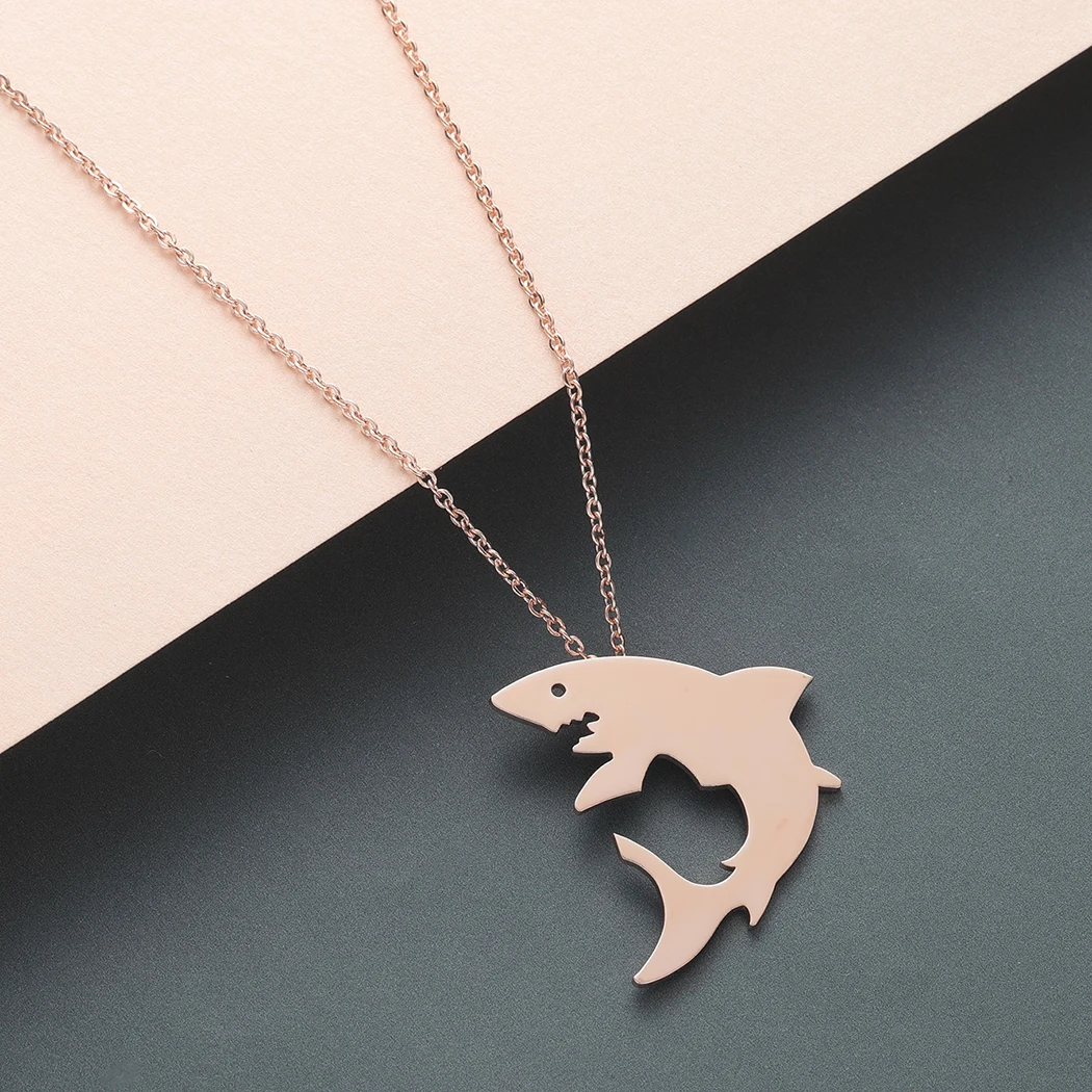 Todorova Stainless Steel Cute Great White Shark Silhouette Pendant Necklace Women Ocean Animal Necklace Men Jewelry