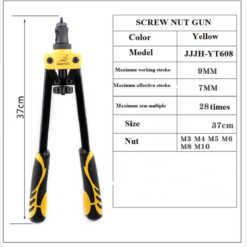 Pistola de tuercas de tornillo ciego, juego de herramientas para el hogar, herramienta Manual de tuerca interna pesada, mandriles M3, M4, M5, M6, M8, M10 con llave