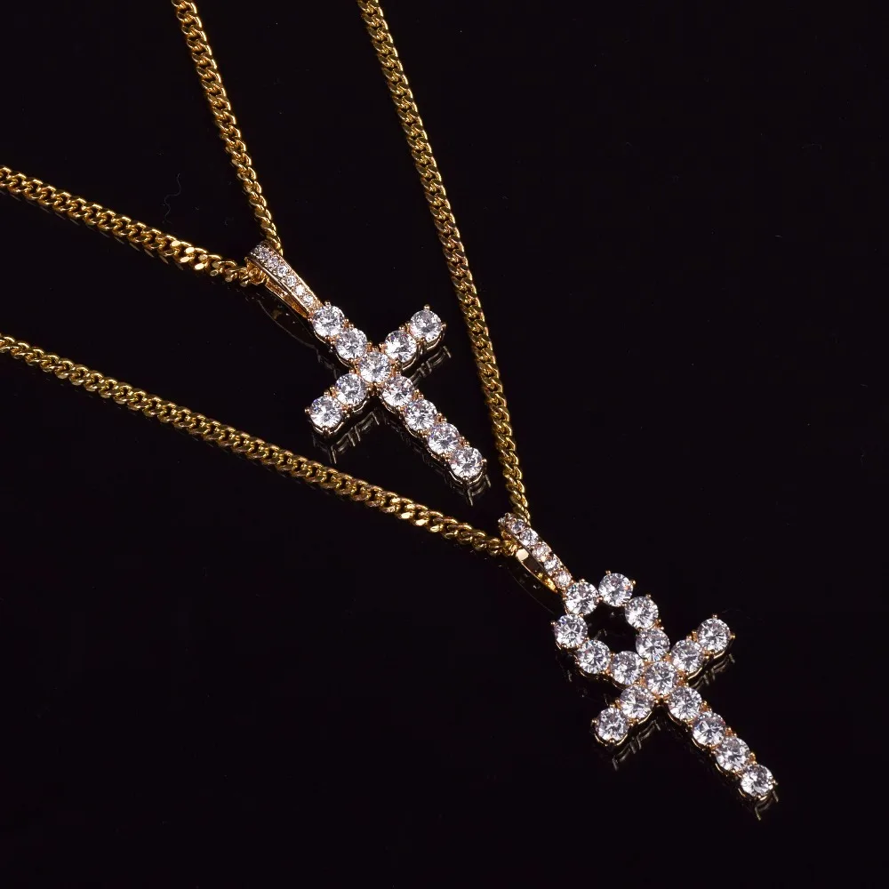 Bubble Letter Ankh Cross Jewelry Set Gold Color Copper Material Men\'s Women\'s  Hip Hop Jewelry Necklace