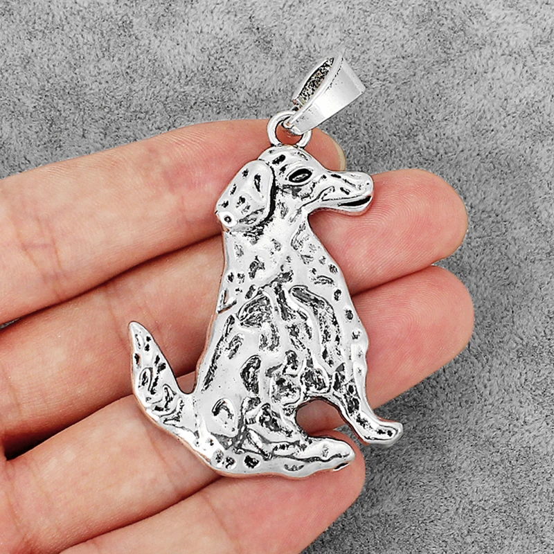 4PCS Tibetan Large Hammered Pet Cute Dalmatian Dog Charms Pendants Beads  for 3D Necklace Finding Handicraft