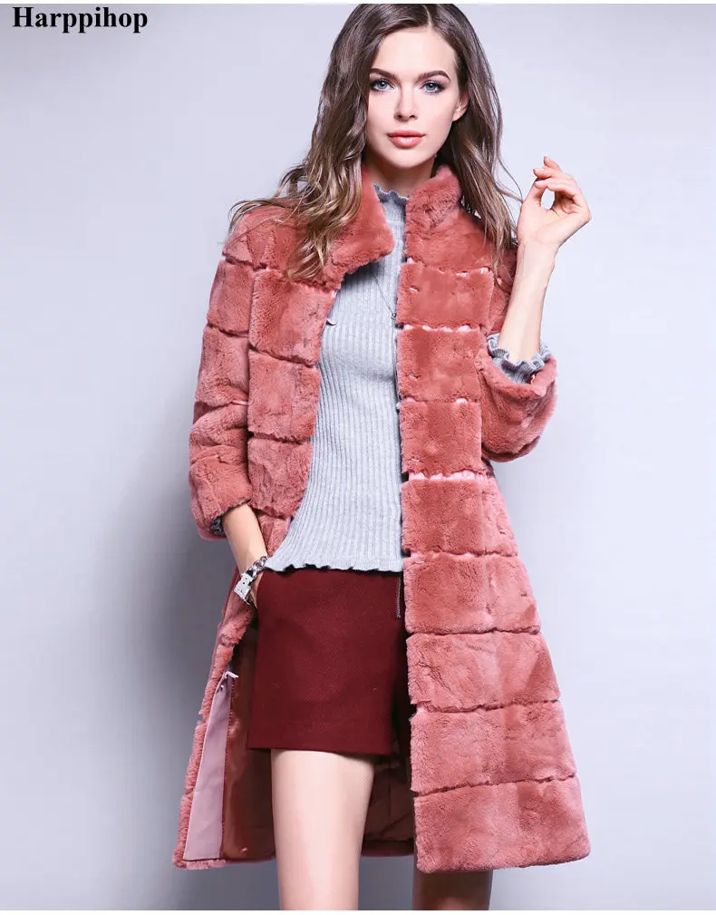 Plus size 2022 real natural rex rabbit hair fur coat  colors women\'s long design winter warm outwear female overcoat