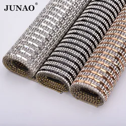 JUNAO 24*40cm trasparente nero Hotfix vetro Strass maglia Trim cristallo tessuto foglio Strass nastro vestiti Applique gioielli artigianato