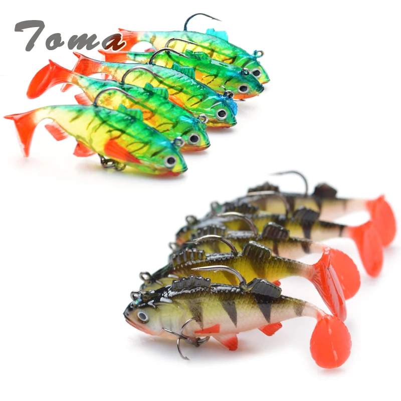 

TOMA 5pcs/lot Soft Bait Lead Head Fish Lures 8g /9.5g Bass Fishing lure Sharp Treble Hook T Tail Sea Fishing Tackle