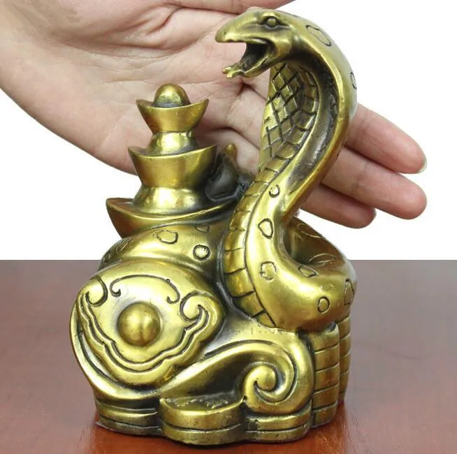 

China collection Seiko carving brass wealth snake crafts decoration statue