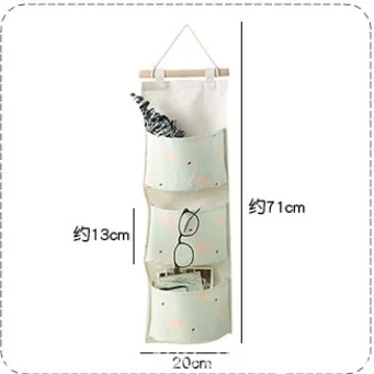 Flamingo Pattern Cotton Linen Hanging Storage Bag 3 Pockets Wall Mounted Wardrobe Hang Bag Wall Pouch Cosmetic Toys Organizer