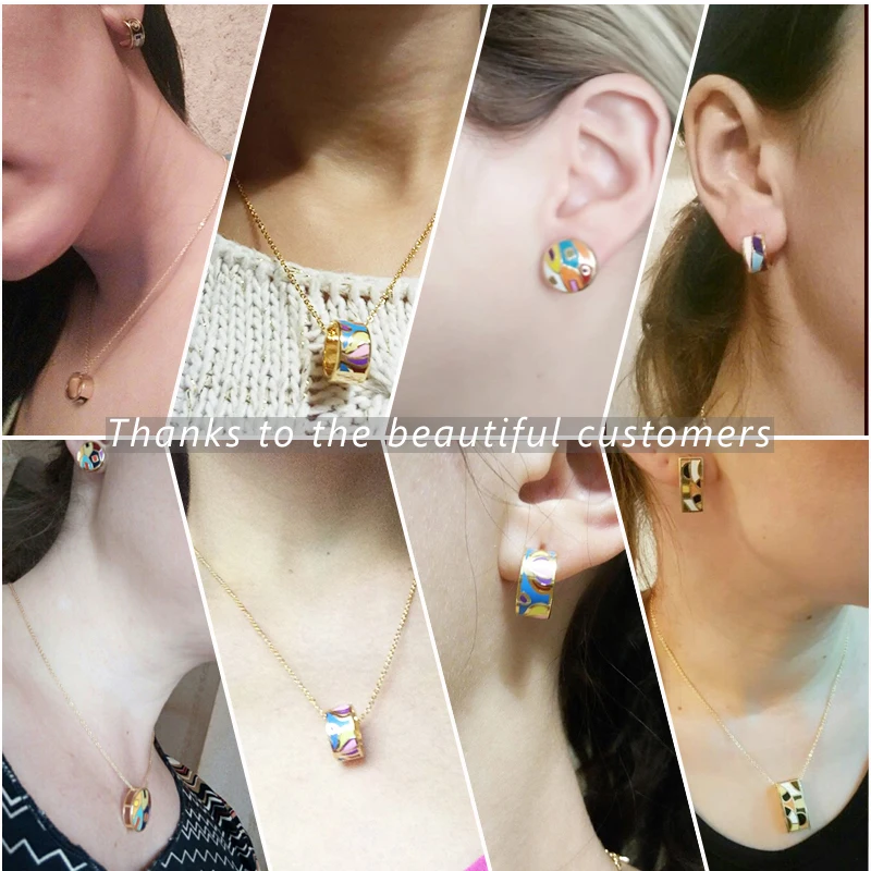 Enamel Vintage Gold-color Jewelry Sets for Women Color Pattern Design Shape Pendant/Earrings