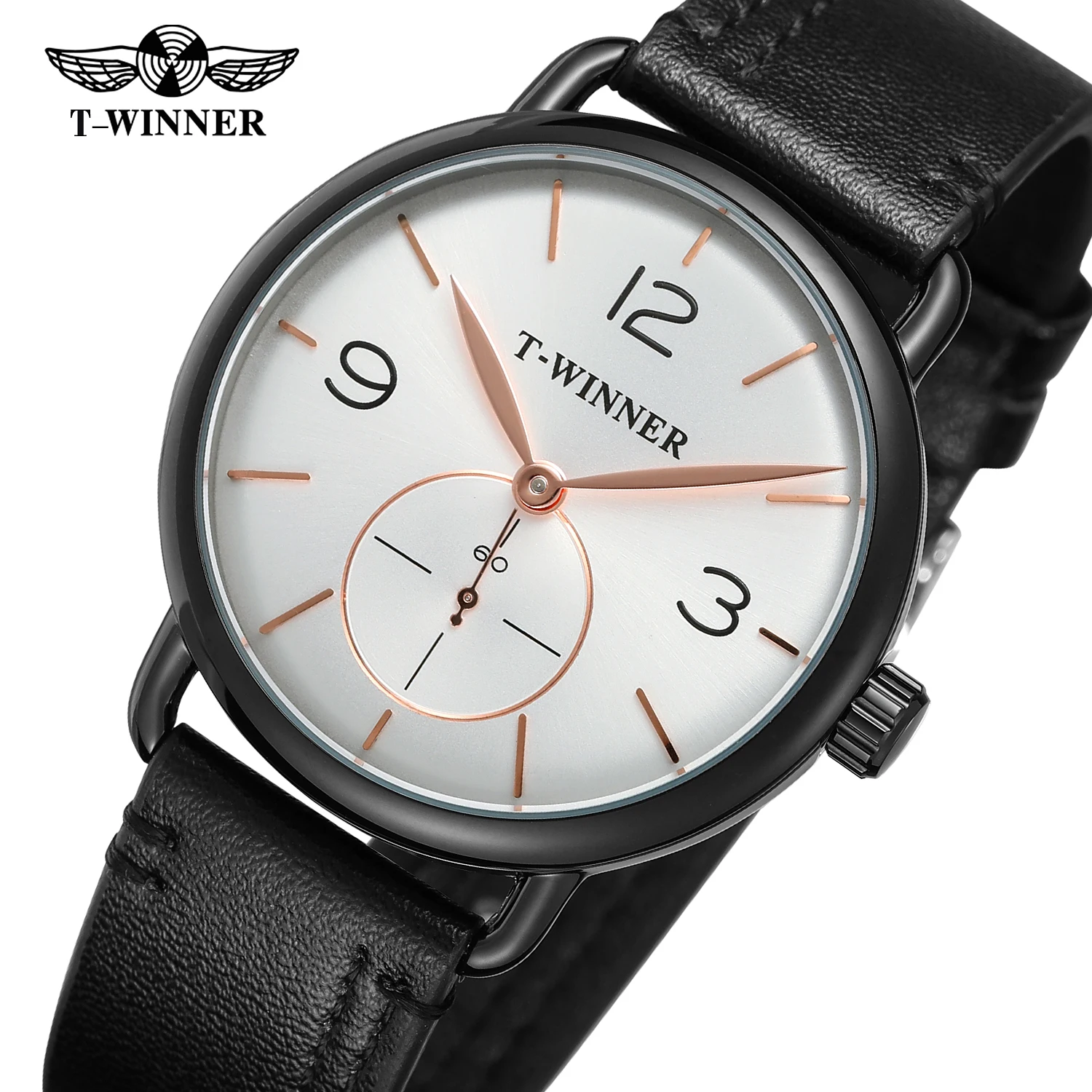 T-winner Top Brand 2019 New Arrival Best Watches For Men Online Mechanical Hand Wind Trendy Dial Leather Strap Casual Wristwatch