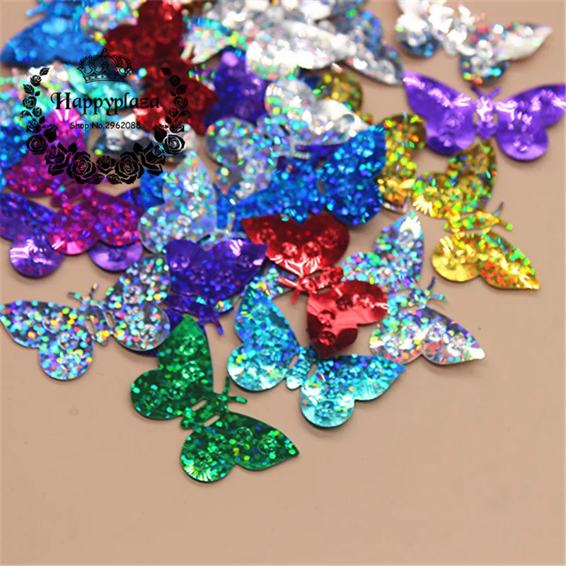 30g/pack Mix Colors Butterfly Shape PVC Loose Laser Sequins Paillettes Wedding Sewing Craft DIY,22*38mm