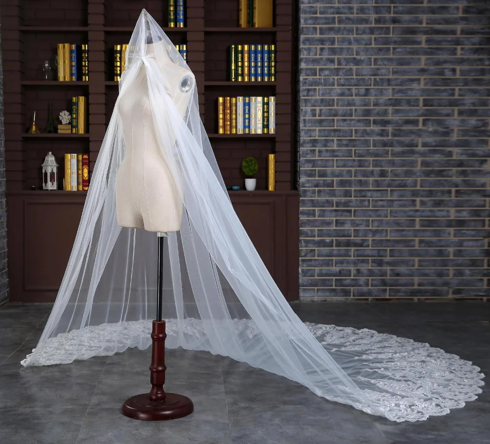 Voile de mariée Long, une couche, 2018 M, bord en dentelle, blanc ivoire, accessoires de mariage bon marché, nouvelle collection 3.5