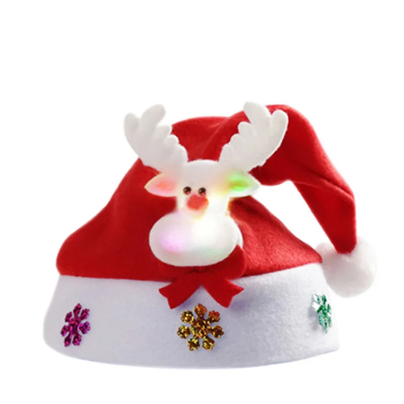 LED Christmas Hat Glowing Santa Caps Christmas Decorations Lovely Snowman ElK Hat For Children Adult New Year\'s Decor Kids Gifts