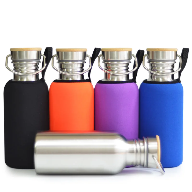 

Brushed Stainless Steel Water Bottle Sports Flask Bamboo Lid with Sleeve for Hiking Cycling Fishing Yoga GYM 500mL 17Oz