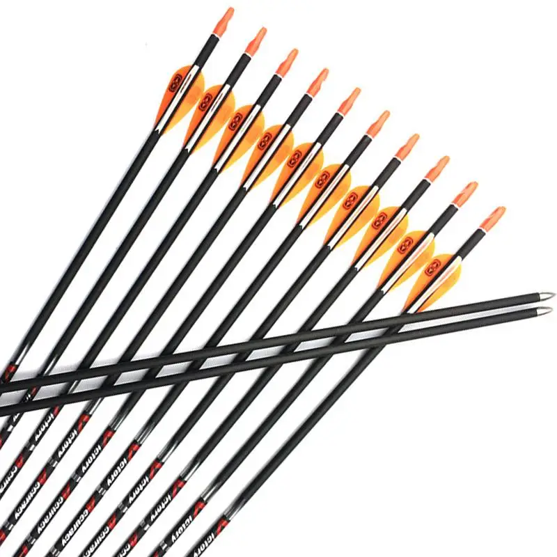 Archery Spine350-900 30 Inch Carbon Arrows Vanes Points Recurve Bow LongBow Hunting Shooting 12PCS