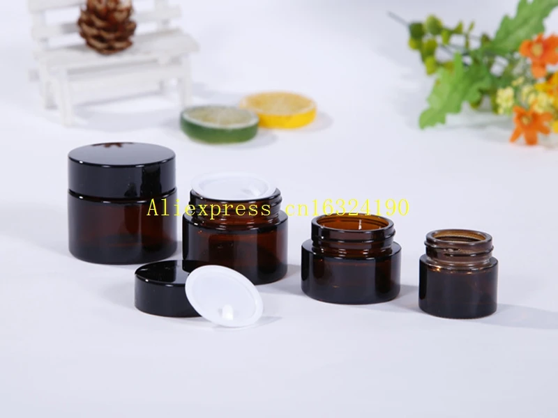 50pcs/lot Fast shipping 10g 20g 30g 50g Cosmetics Empty bottles lotion bottle ,brown glass cream jar BB cream jar 3 caps