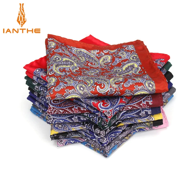 Men\'s Handkerchief Vintage Paisley Print Pocket Square Polyester Silk Soft Hankies Wedding Party Business Chest Towel Hanky Gift