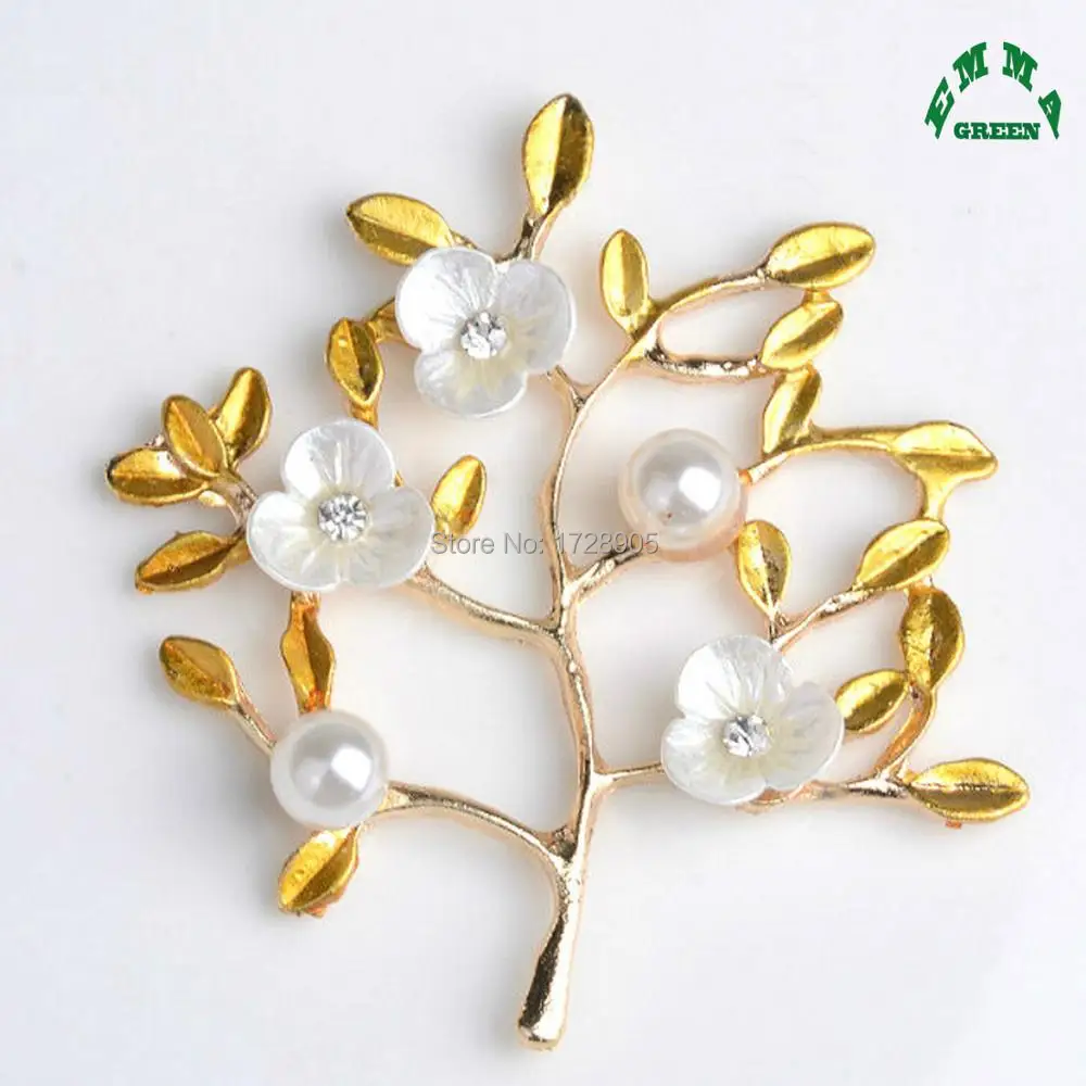 

Gold Color Embellishment Button Findings Pearls Tree Flower Leaf 5 pcs 55*50 mm Connectors Gift Decoration DIY