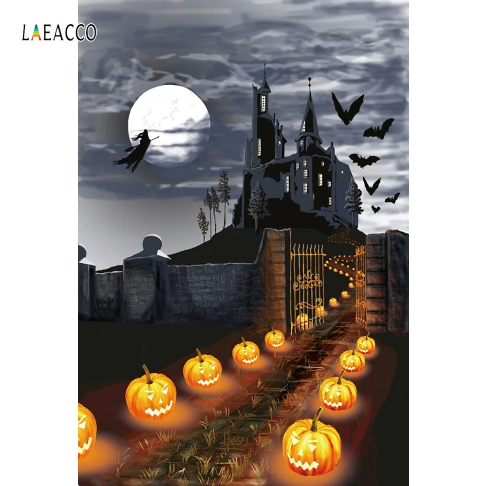 Halloween Castle Pumpkin Bat Way Moon Baby Cartoon Trick Or Treat Night Photo Background Photo Backdrop Photocall Photo Studio