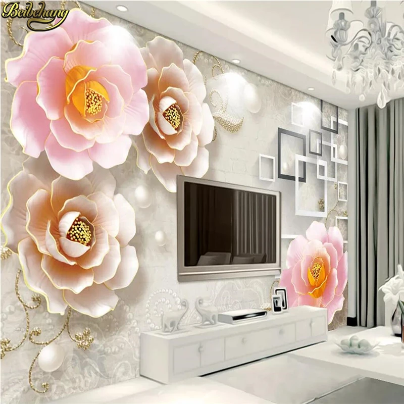 

beibehang Custom Embossed flowers open peony TV background Photo Wallpaper For Walls 3 D TV Backdrop Wall Paper Home Decor Mural