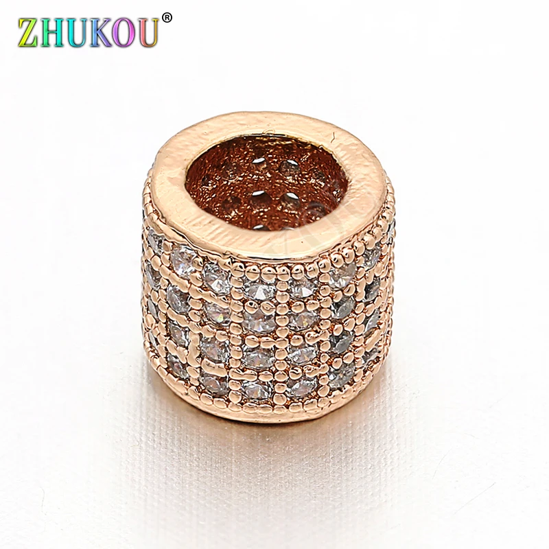 7mm Brass Cubic Zirconia Round Spacer Beads DIY Jewelry Findings Accessories, Hole: 4mm, Model: VZ62