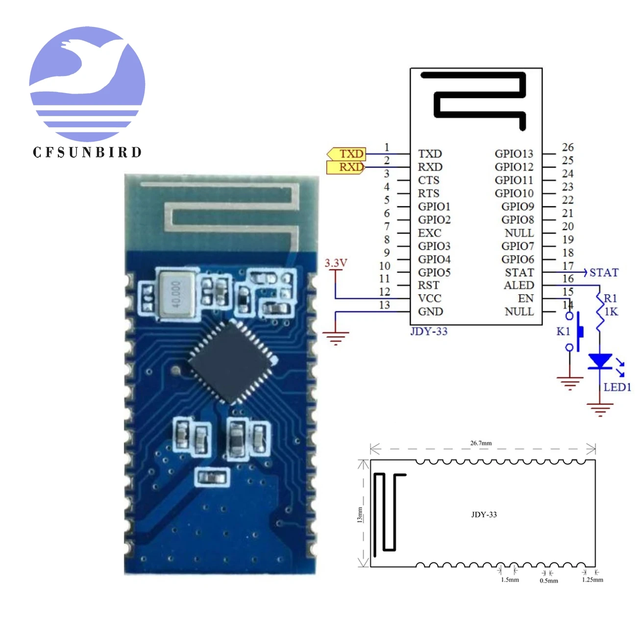 JDY-33 Dual mode Bluetooth serial Port SPP Bluetooth SPP-C compatible with HC-05/06 /JDY-31/30 slave Bluetooth 3.0